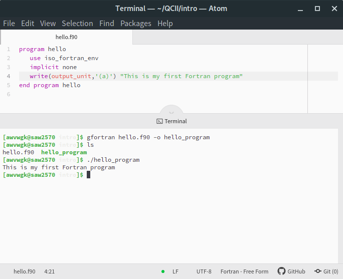 Running gfortran from atom